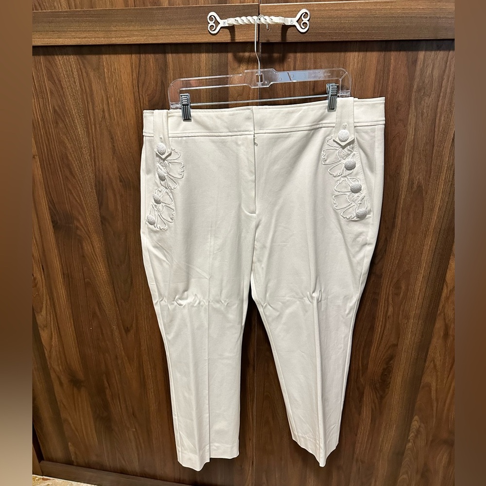 White House Black Market White  Straight-Leg Pants with Decorative Button Detail